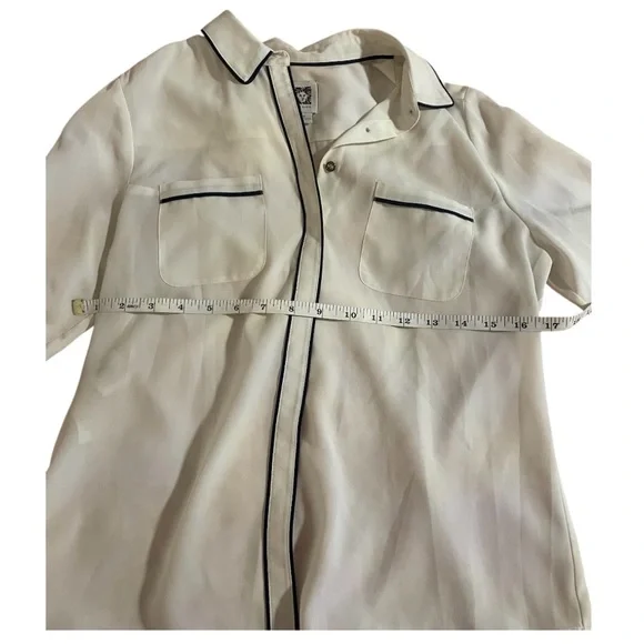 Anne Klein Cream and Black Casual Button Down Shirt - Picture 7 of 8